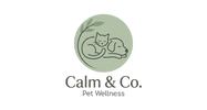 Logo of Calm & Co. Pet Wellness with a cat and dog illustration on a transparent background