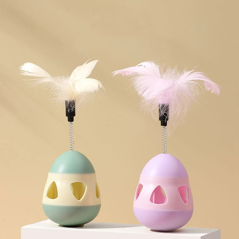 Cat Tumbler Toy with Feathers - Self-Play Interactive Treat Dispenser