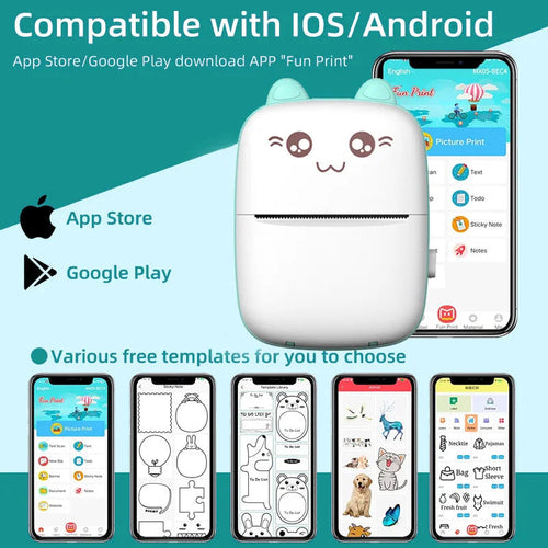 Portable Thermal Printer MINI CAT Print Photo Pocket Thermal Label