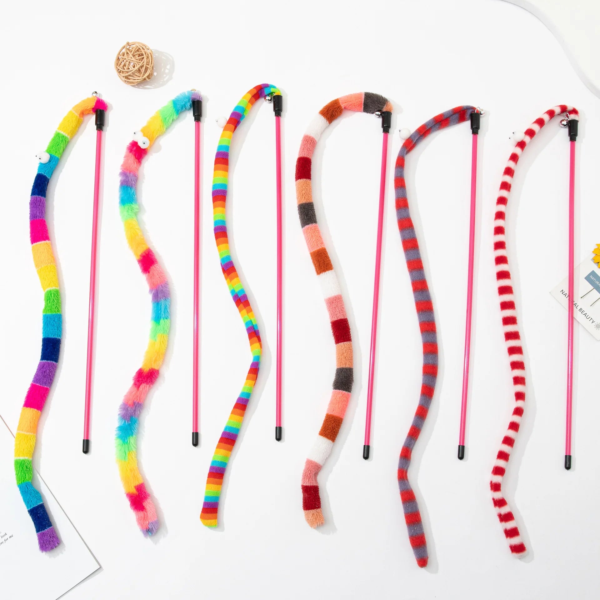 Caterpillar Feather Teaser Wand - Interactive Cat Toy with Bell