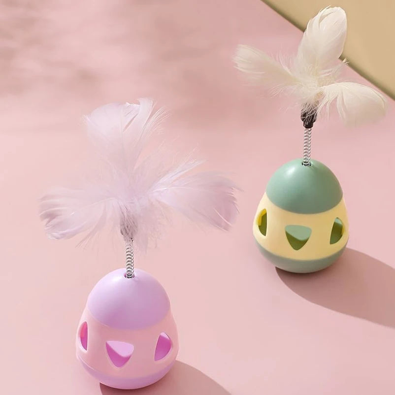 Cat Tumbler Toy with Feathers - Self-Play Interactive Treat Dispenser