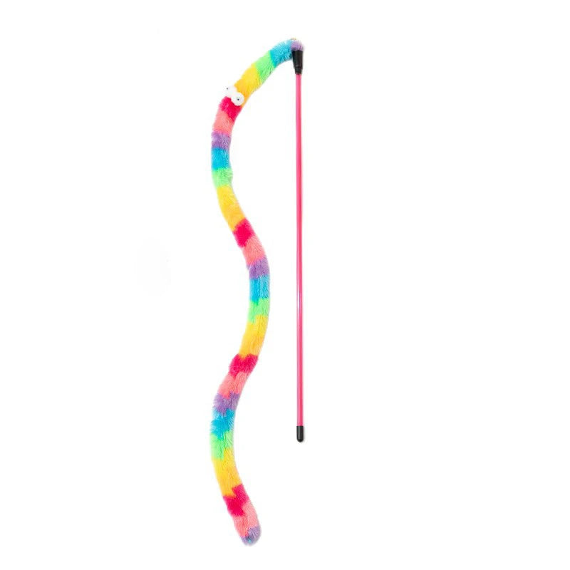 Caterpillar Feather Teaser Wand - Interactive Cat Toy with Bell