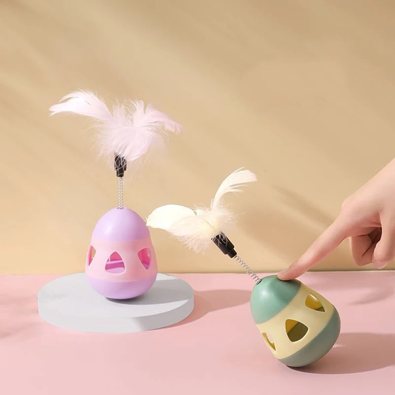 Cat Tumbler Toy with Feathers - Self-Play Interactive Treat Dispenser