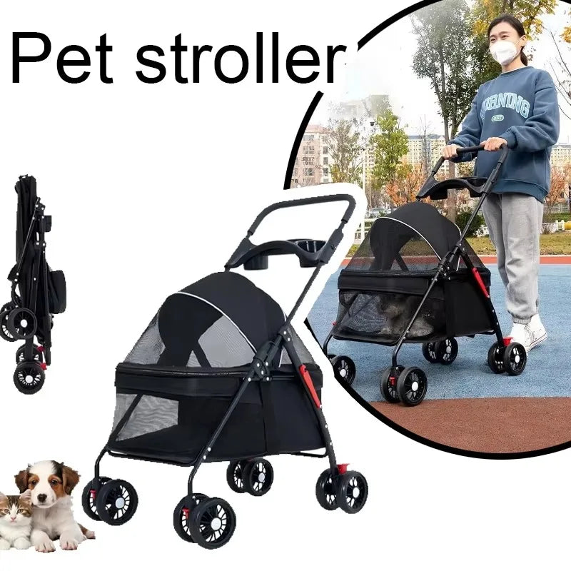 Pet Stroller Dogs Cats Teddy Bear Baby Stroller Small Pet Stroller Light and Foldable Suitable Outdoor Travel Dog Cat Supplies